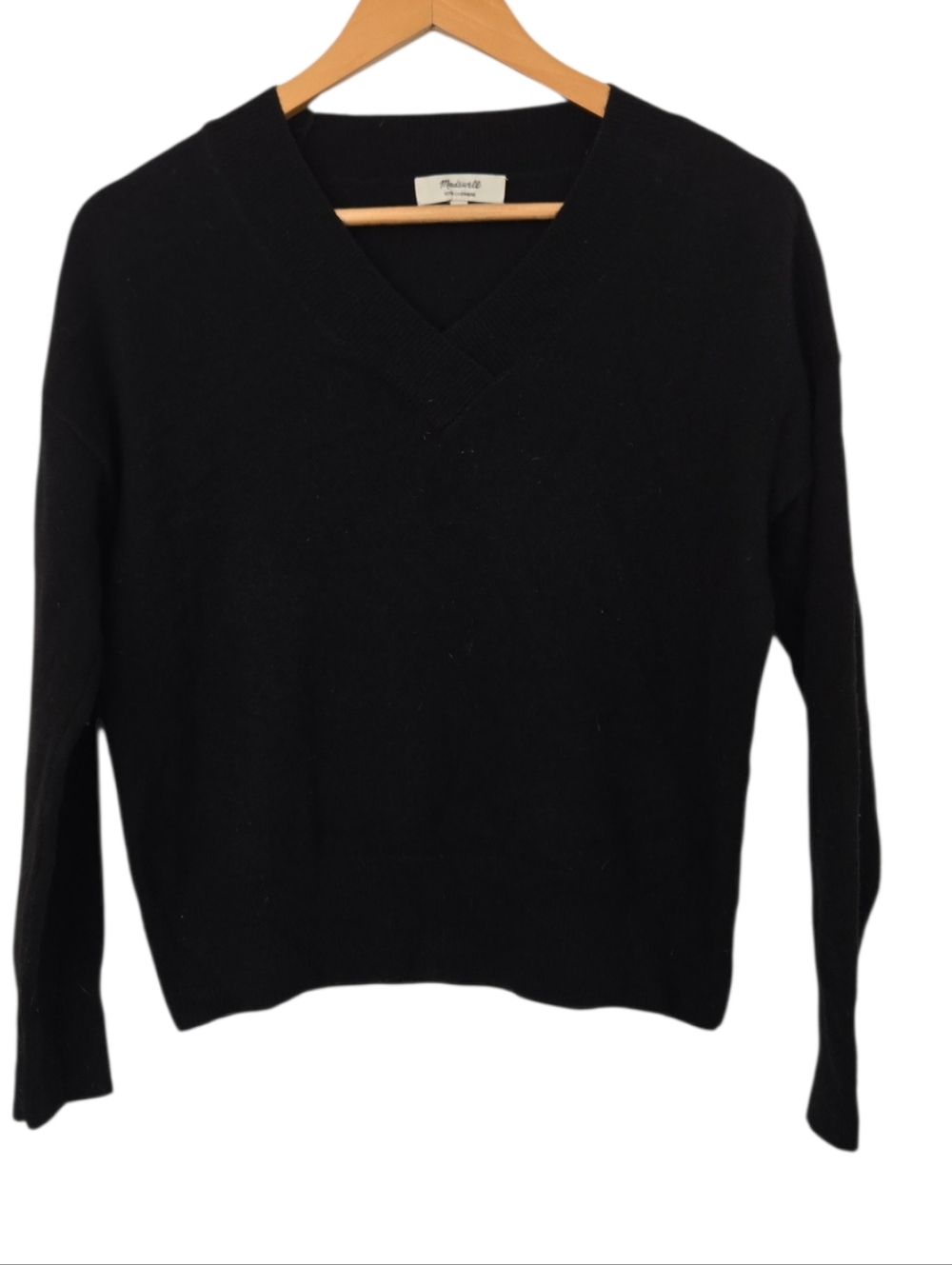 Madewell 100% Cashmere Black Cropped Sweater V Neck Soft Luxury Knit Small